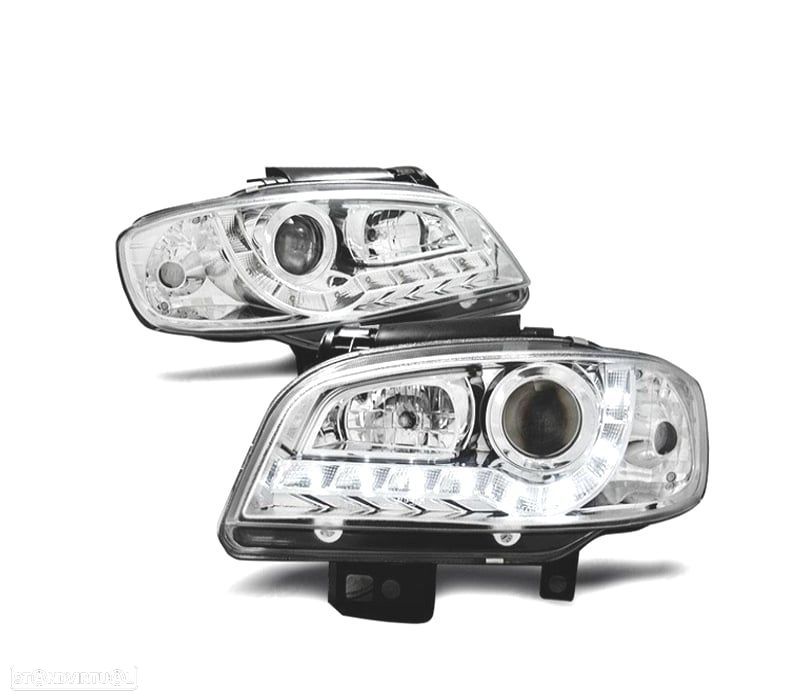 FAROIS FRONTAIS PARA SEAT IBIZA CORDOBA 6K2 99-02 LUZ DIURNA FUNDO CROMADO - 1