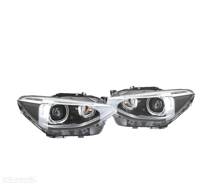FARÓIS BIXENON BMW SERIE1 F20 F21 11-15 ANGEL EYES FUNDO PRETO - 1