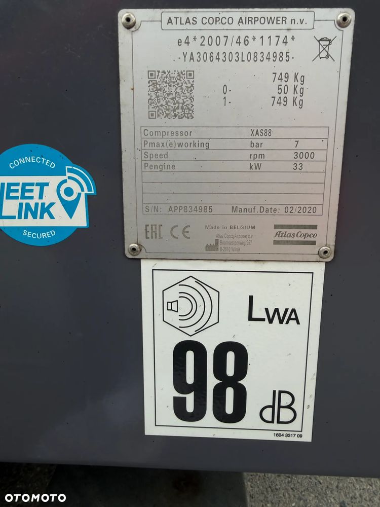 Atlas Copco XAS88 Kompresor Śrubowy. 738 mtg. 2021rok. Sprężarka 5,4m3. Przyczepka jezdna do rejestracji jako pojazd. Regulacja ciśnienia bar od 1-7. Silnik Kubota 4cylindry. 50km. Potężna moc. Sprowadzony z Norwegii. Maszyna jak Nowa z Salonu! Okazja. Zadbana Maszyna. Dokumenty, książka. Opony nówki! Zero zużycia potężna moc. Chłodnica Cyklonowa (osuszacz) !!! - 6