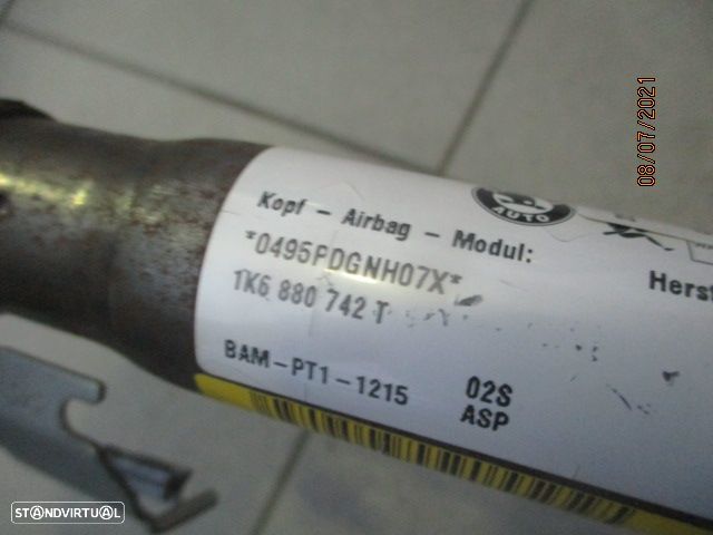 Airbag Cortina 1K6880742T VW GOLF 6 2010 DRT VW GOLF 6 2011 1.4I 80Cv 3P Preto DRT - 3