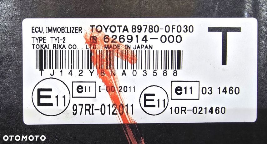 moduł sterownik imobilajzera toyota verso 2.0 d4d 89780-0f030 - 4