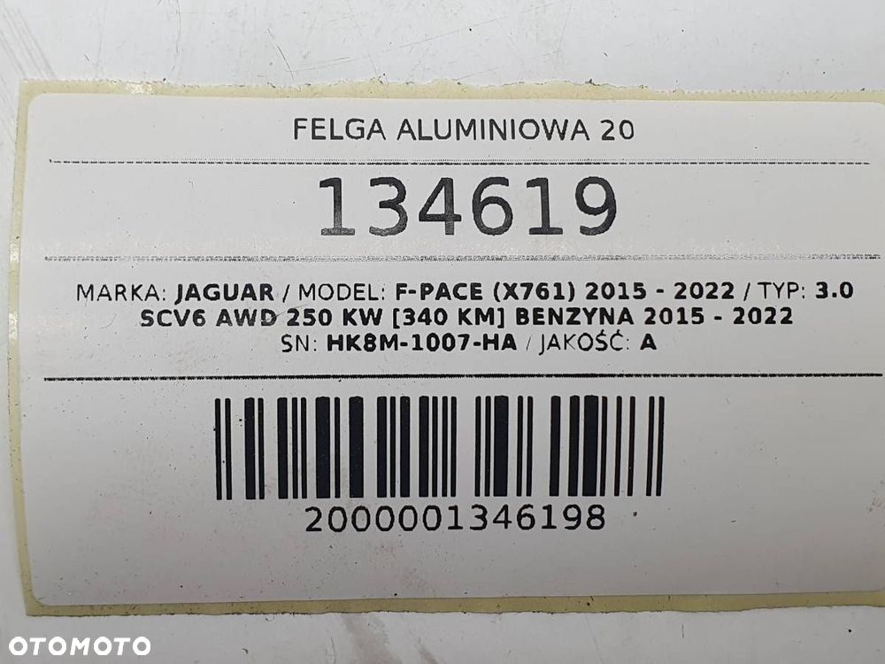 FELGA ALUMINIOWA 20 JAGUAR F-PACE X761 HK8M-1007-HA 8.5JX20CH45 5X108 - 12
