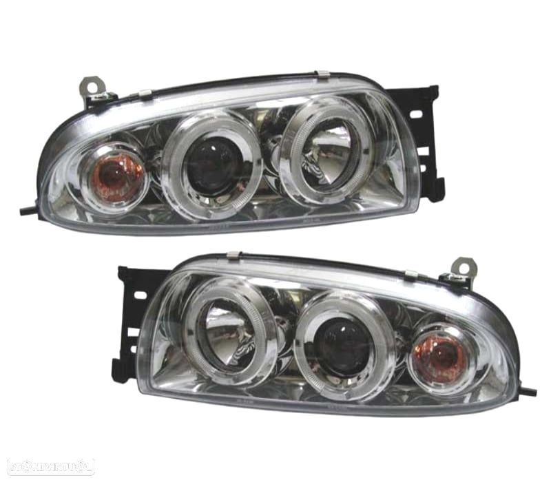 FARÓIS FORD FIESTA 95-99 ANGEL EYES FUNDO CROMADO - 1