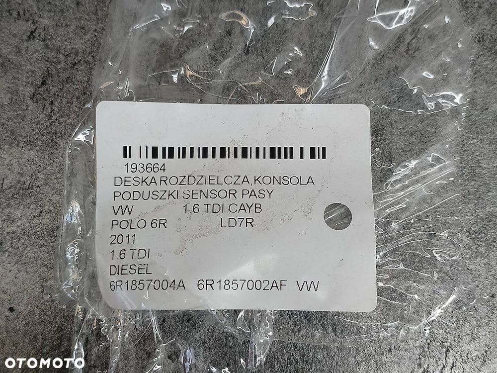 DESKA ROZDZIELCZA,KONSOLA PODUSZKI SENSOR PASY VW POLO V 6R1857002AF - 6