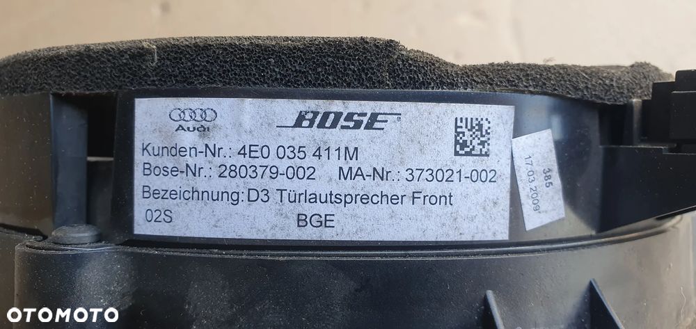 Głośnik lewy prawy przód przedni BOSE Audi A8 D3 4E0035411M - 9