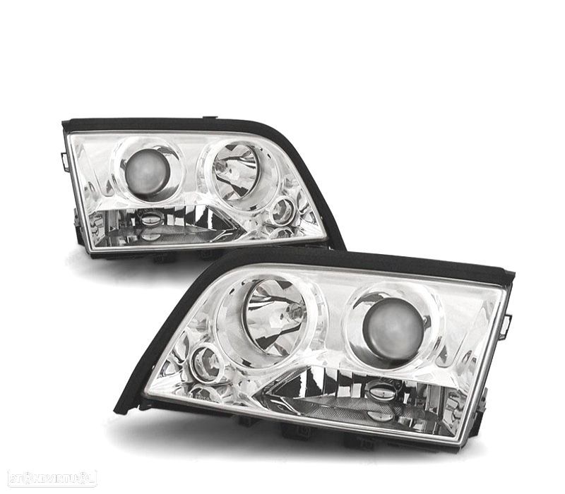 FARÓIS PROJECTORES MERCEDES CLASSE C W202 93-00 FUNDO CROMADO - 1