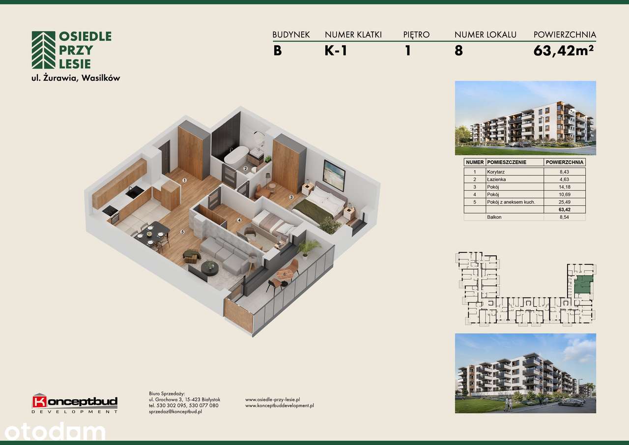 Mieszkanie na sprzedaż, 3 pokoje, 63 m², Wasilków