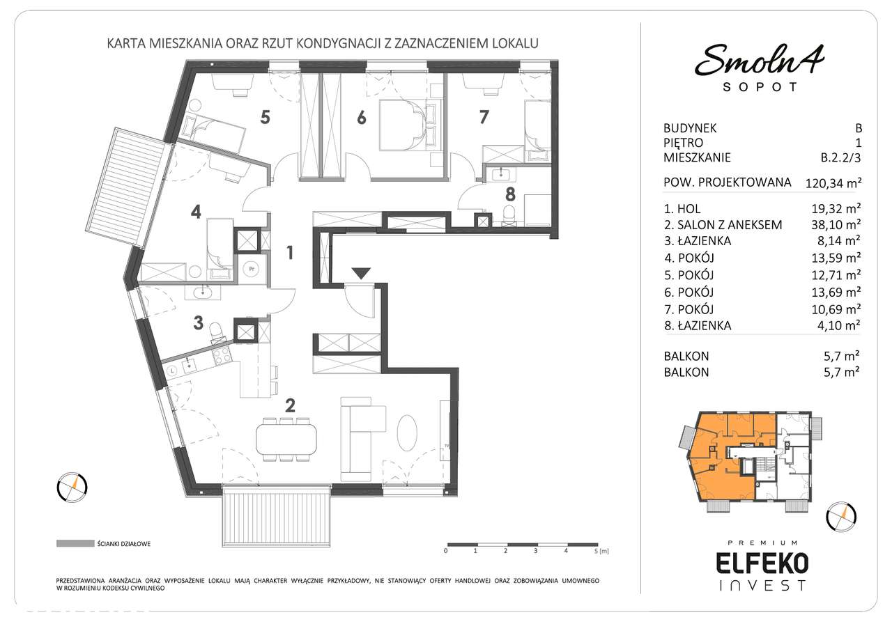 Smolna 4. Sopot, E.4.1/2, apartament 5 pokoi, ostatnie piętro