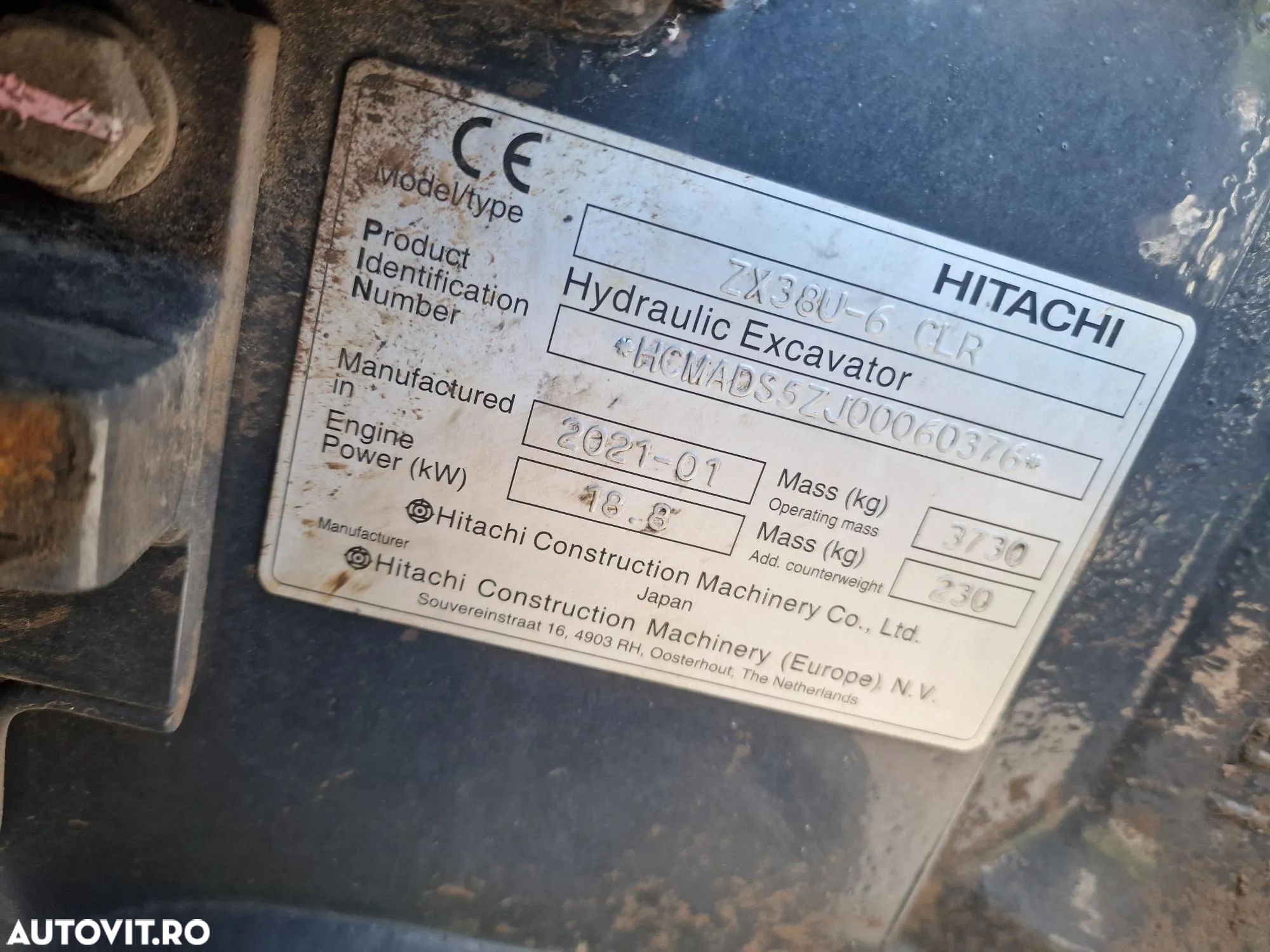 Hitachi ZX38, 2021, 1.376h, CUPLA RAPIDA+3 CUPE, 3,9tone, Ad sapare 4m, Inst picon, Aer conditionat, Senile 80% ok, produs in JAPONIA, posibilitate leasing 4 ani-PROMOTIE 36.900 EUR+Tva - 2