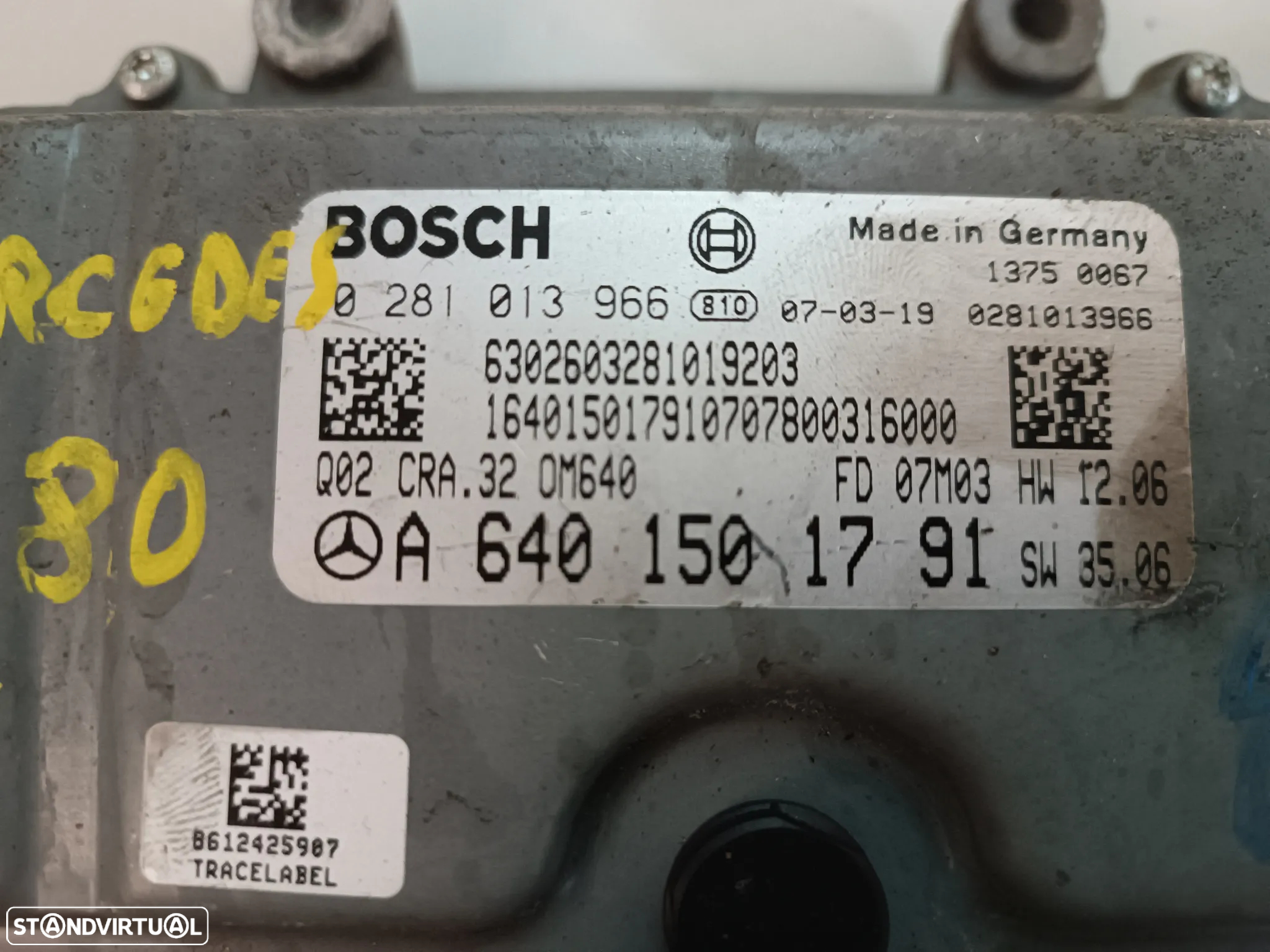 CENTRALINA DO MOTOR MERCEDES W245 B180CDI B200CDI A6401501791 0281013966 - 2