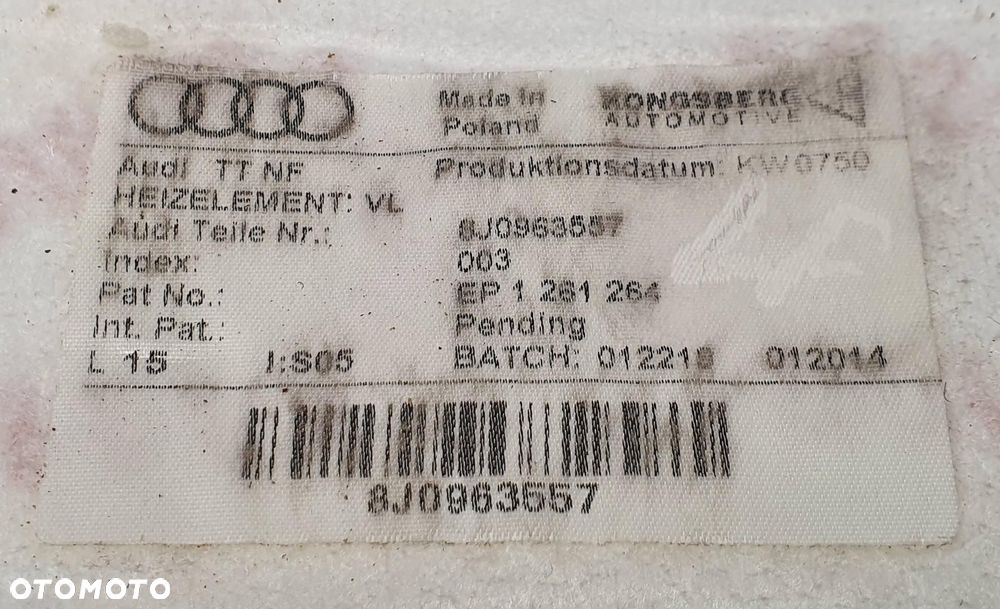 MATA GRZEWCZA OPARCIA LEWY PRAWY PRZÓD AUDI TT 8J0963557 - 4