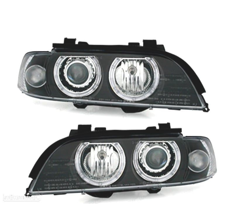 FARÓIS BMW E39 95-00 ANGEL EYES FUNDO PRETO - 4