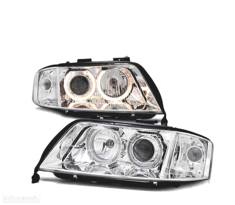 FARÓIS ANGEL EYES PARA AUDI A6 01-04 CROMADO - 1