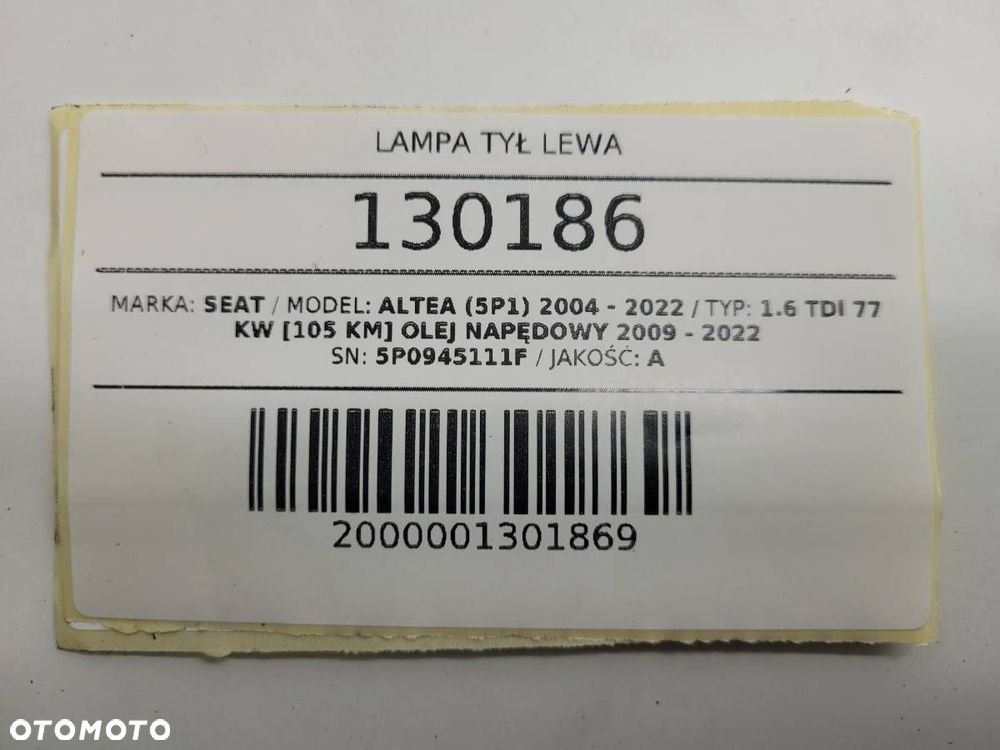 LAMPA TYŁ TYLNA LEWA W BŁOTNIK SEAT ALTEA LIFT EU 5P0945111F 5P0945095J - 11