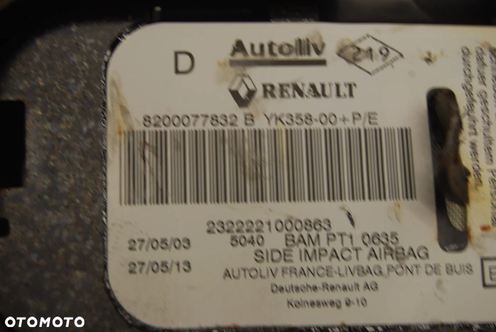 PODUSZKA POWIETRZNA FOTELA PRAWA PASAŻER 8200077832B RENAULT MEGANE II - 3