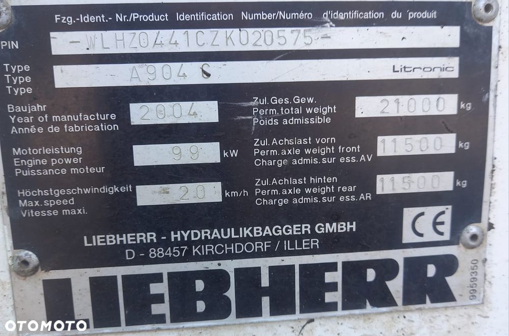 Liebherr A904C ROK 2004 PODPORY PLUG 1 WLASCICIEL 21ton - 20