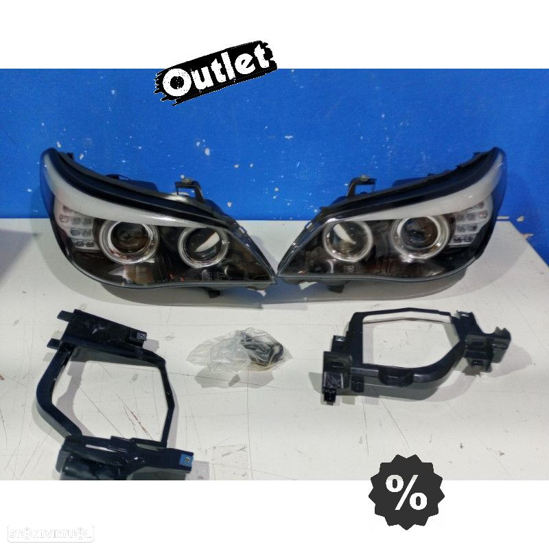 R145032C2 FARÓIS XENON BMW SÉRIE 5 E60 05-07 OLHOS DE ANJO CCFL FUNDO NEGRO - 6