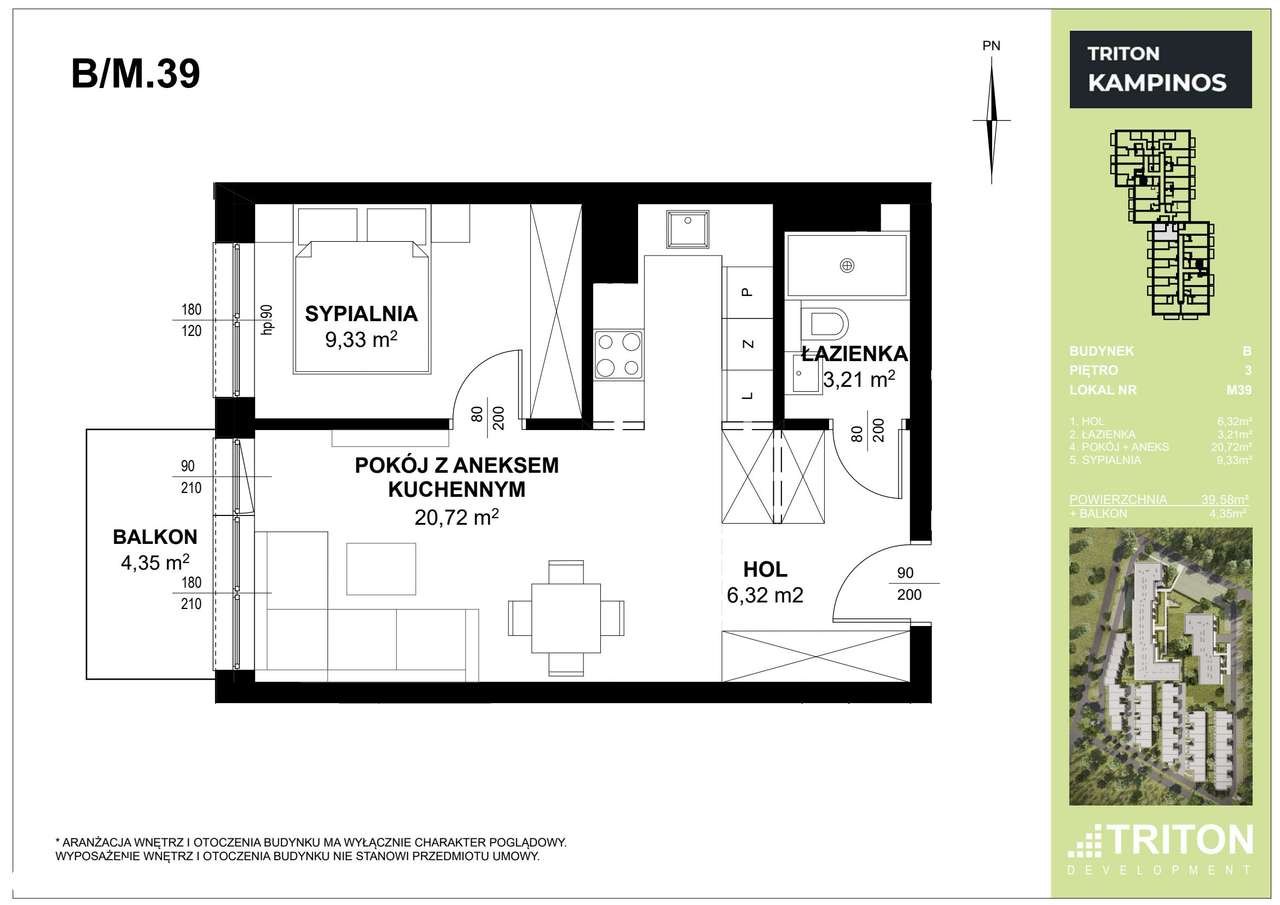 1-pokojowe mieszkanie 32m2 + balkon Bez Prowizji - Pełny obrazek: 2/7
