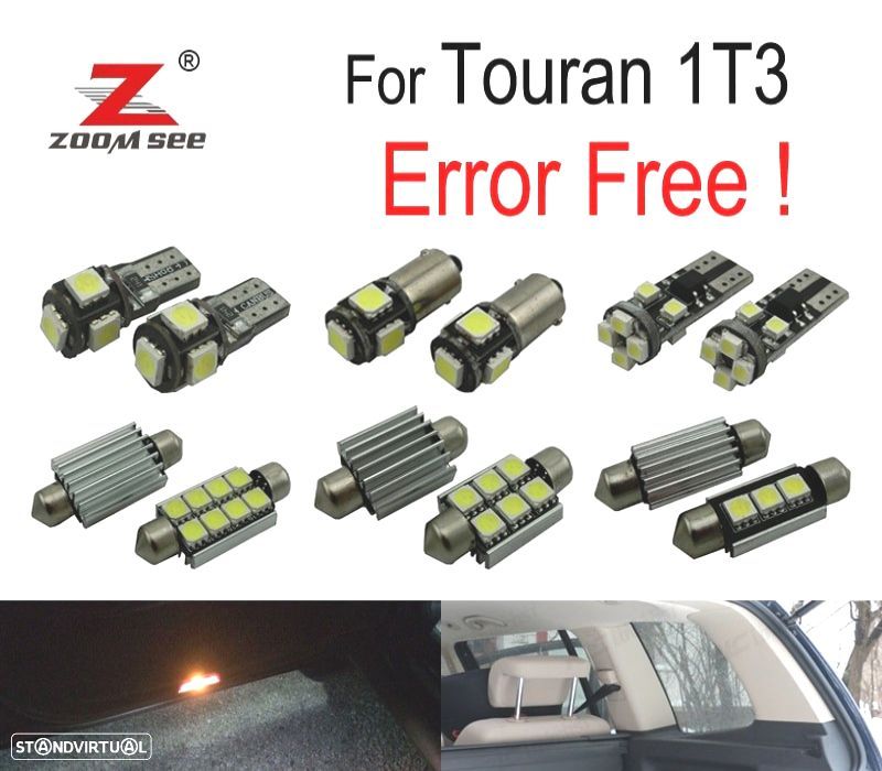 KIT COMPLETO DE 20 LÂMPADAS LED INTERIOR PARA VOLKSWAGEN VW TOURAN 1T3 2011-2015 - 1