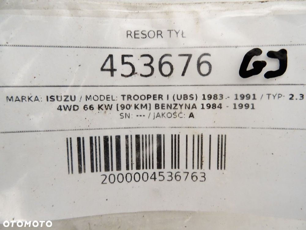 RESOR TYŁ  ISUZU TROOPER I (UBS) 1983 - 1991 2.3 4WD 66 kW [90 KM] benzyna 1984 - 1991 - 5
