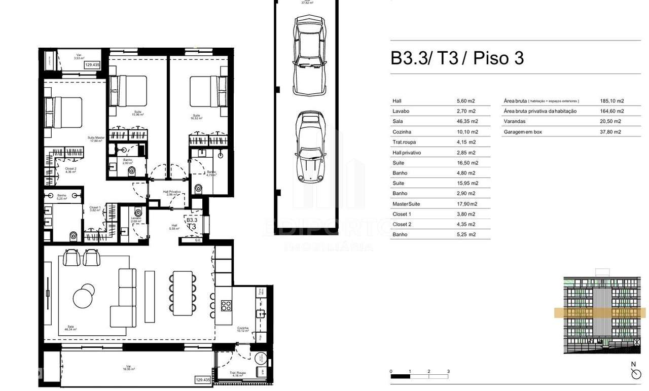 Apartamento T3 c/varandas e box para 2 carros em condomínio de luxo em - Grande imagem: 2/17