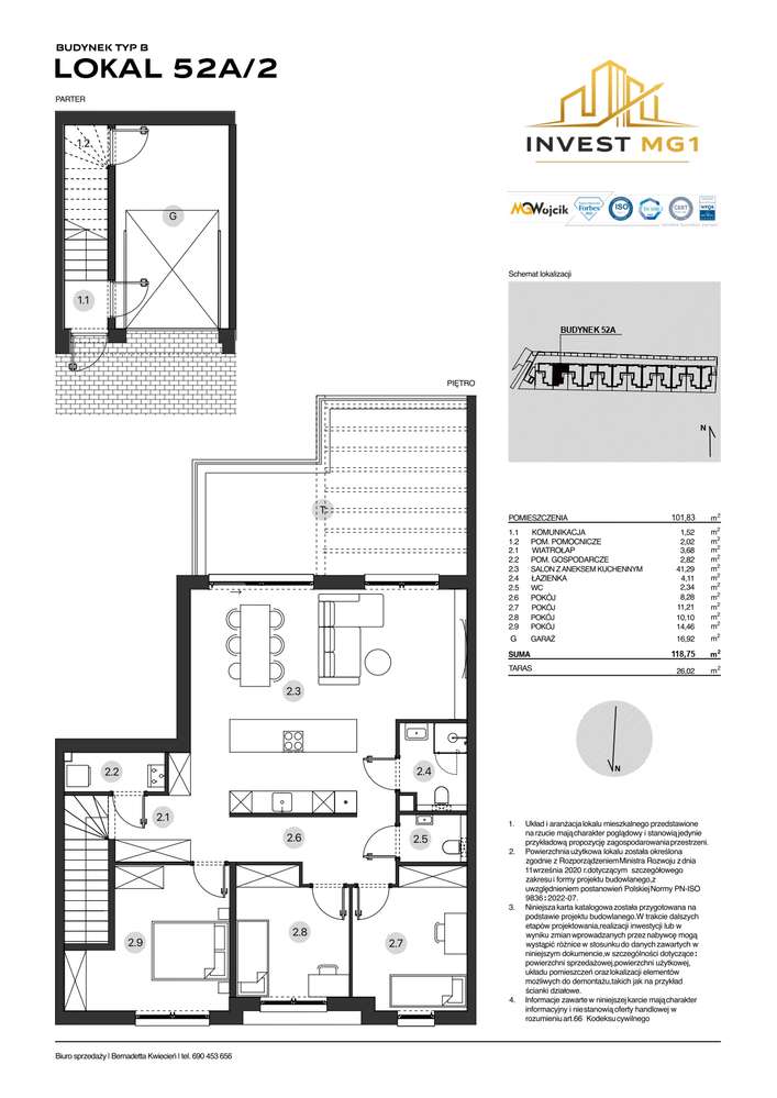 Apartament 4 pokoje+ taras + garaż