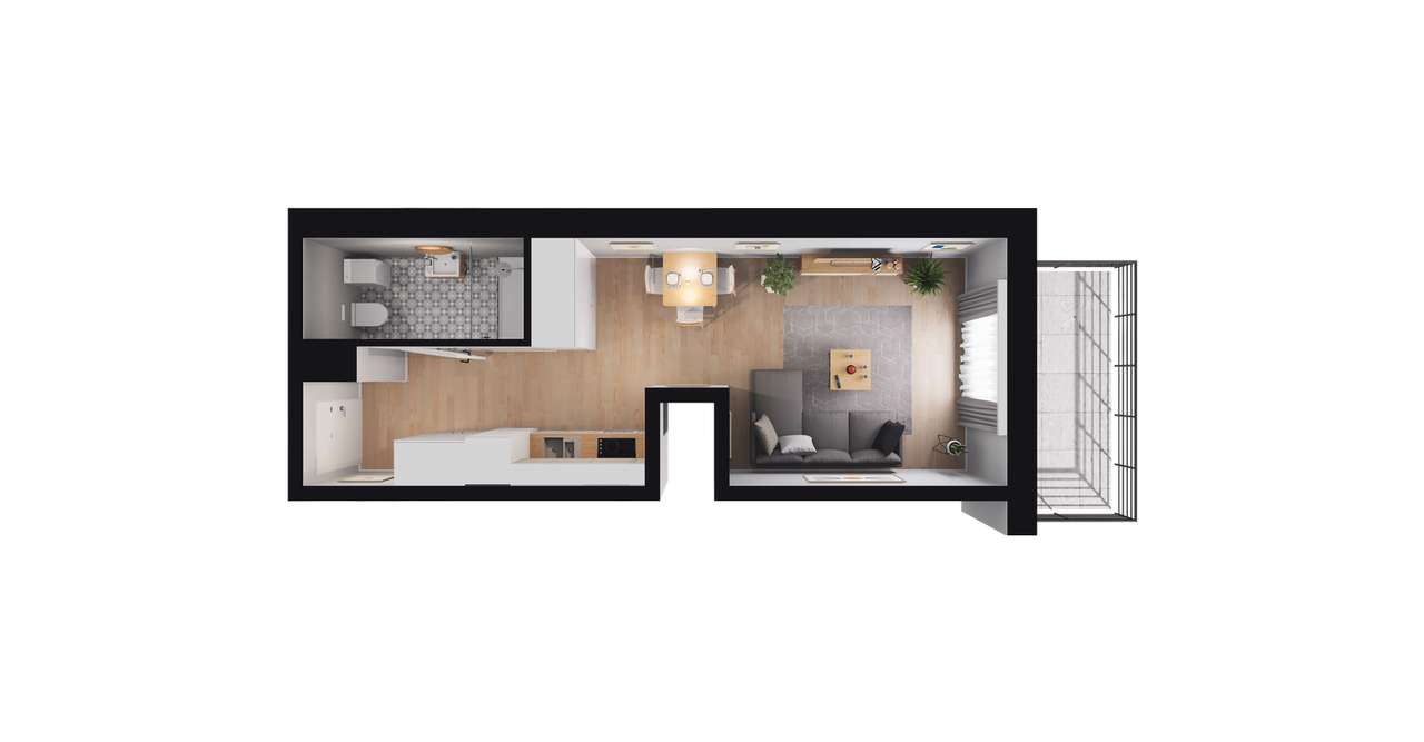 1-pokojowe mieszkanie 28m2 + balkon - Pełny obrazek: 2/21