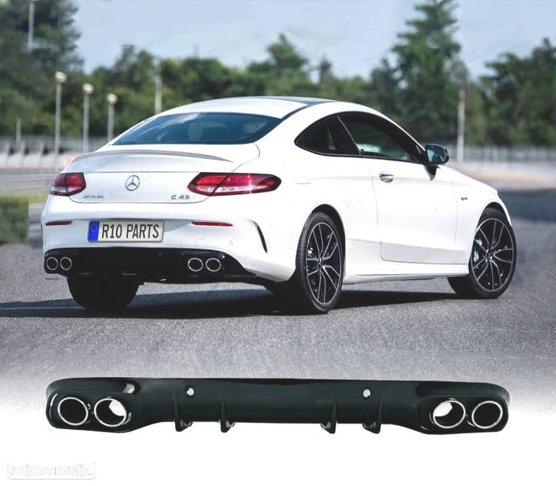 DIFUSOR MERCEDES CLASE C C205 COUPÉ 14-18 AMG PDC + PONTAS DE ESCAPE CROMADAS - 1