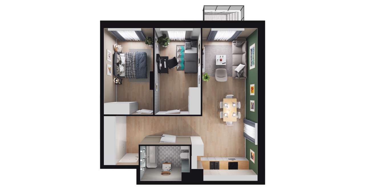 3-pokojowe mieszkanie 60m2 + balkon - Pełny obrazek: 3/17