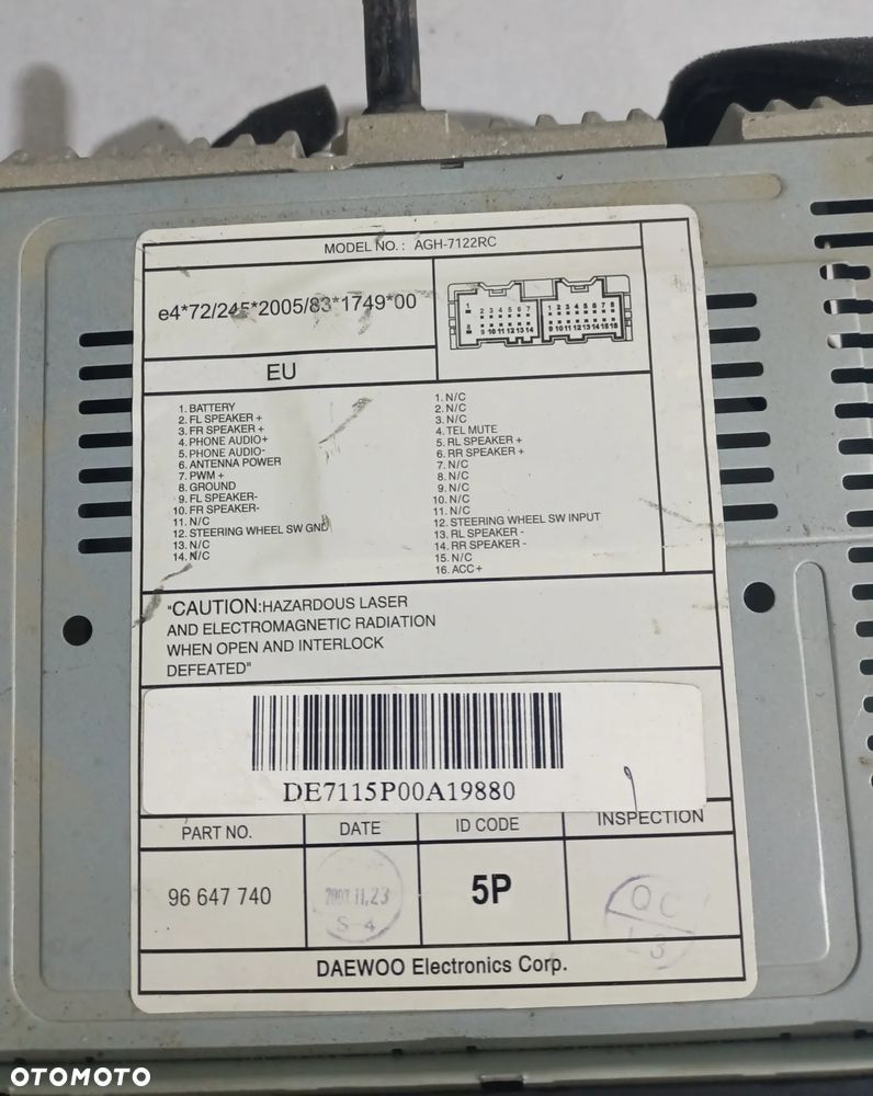 RADIO CD/MP3 ,ORYGINALNE 96647740- CHEVROLET CAPTIVA 207 ROK - 2