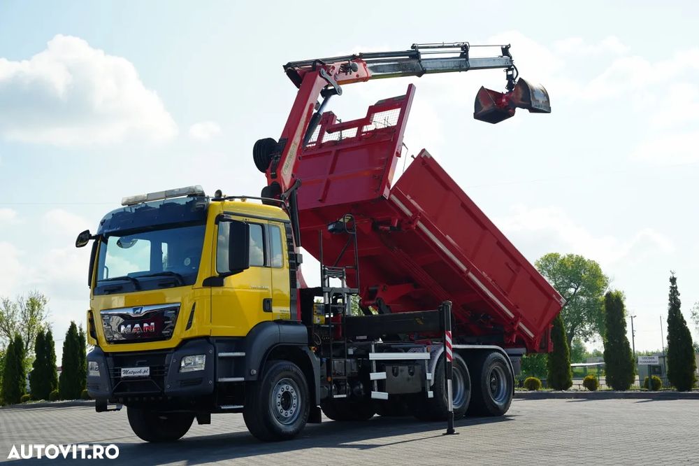 MAN TGS 26.420 / 6x4 / BASCULĂ DUBLĂ / LATERALĂ HIDRODORIZATĂ / BORDMATIC + PALFINGER 18002 HDS / ROTATOR / PILOT / EURO 6 - 2