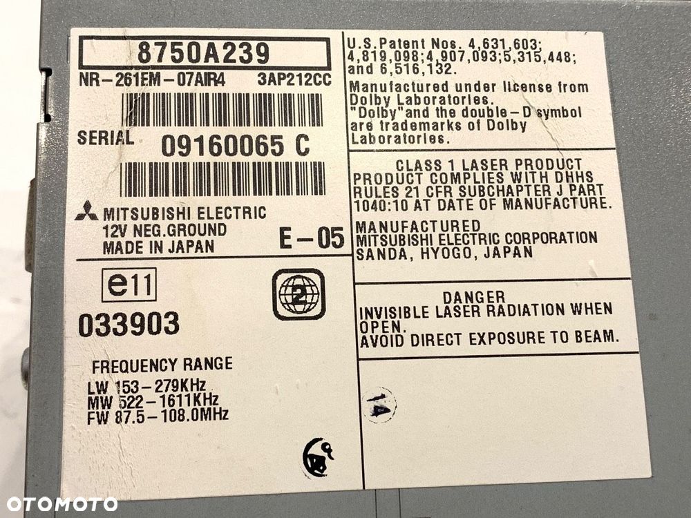 RADIO  MITSUBISHI LANCER VIII (CY_A, CZ_A) 2007 - 2022 1.8 DI-D (CY9A) 110 kW [150 KM] olej - 5