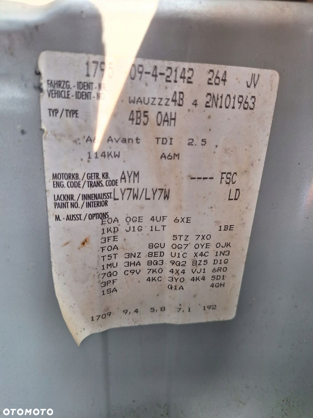 AUDI A6 C5 4B2 4B5 LIFT 01-05 SREBRNE PŁAT POSZYCIE DRZWI PRZÓD PRAWE LY7W - 4