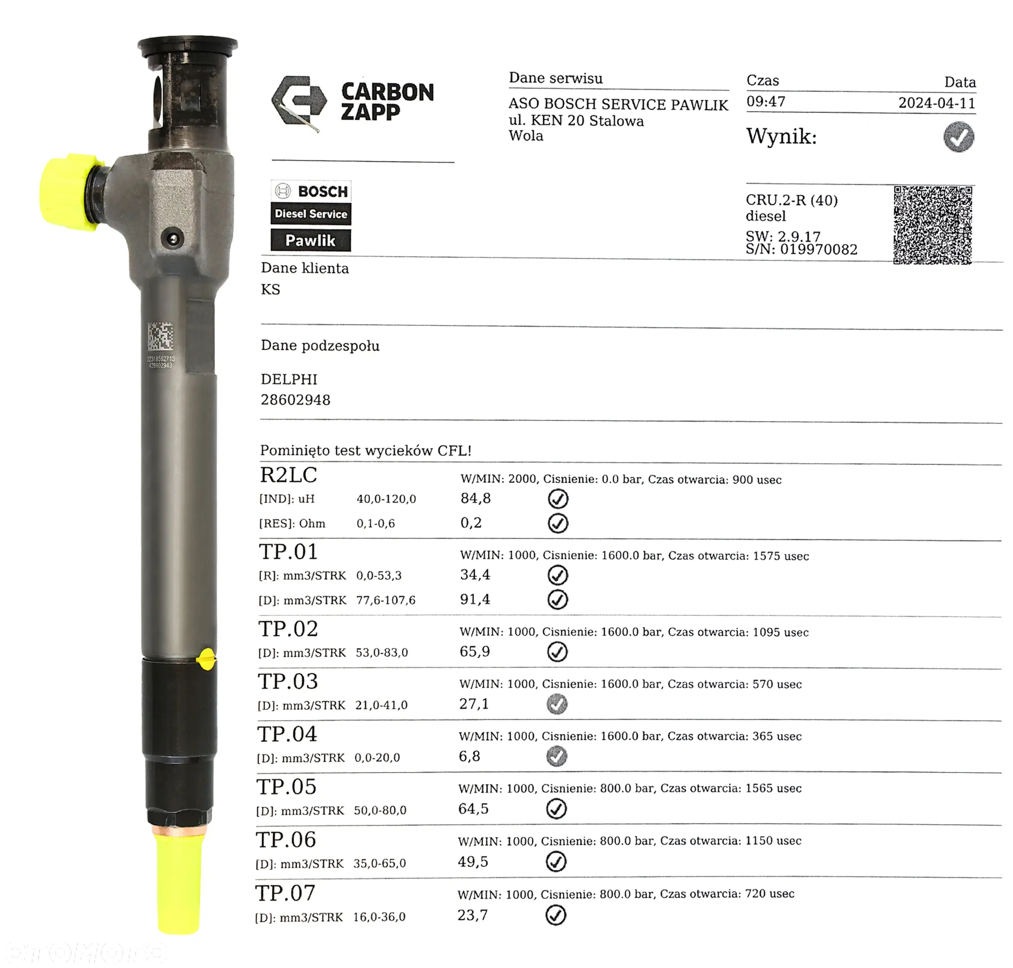 Wtryskiwacz Delphi  Ford 2.0 TDCI 28388960 28602948 28319895 - 2