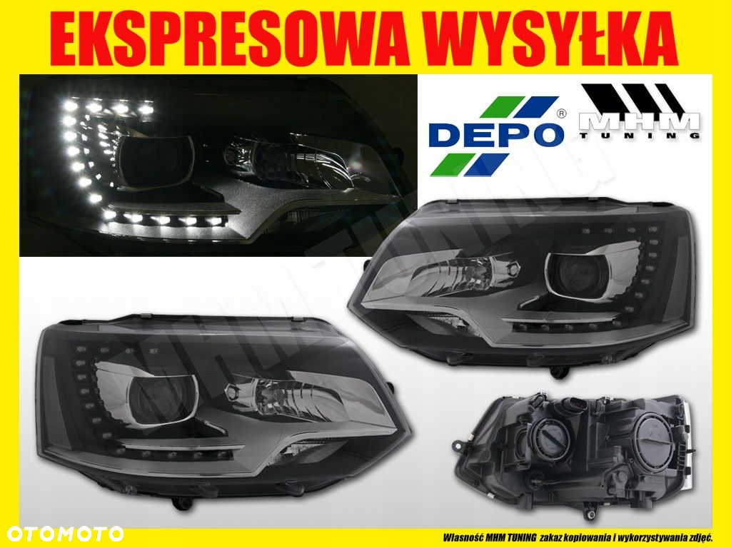 Reflektor Lampa kpl LED Soczewka h7 Xenon Look VW Transporter T5 7h Lift 09 - 7