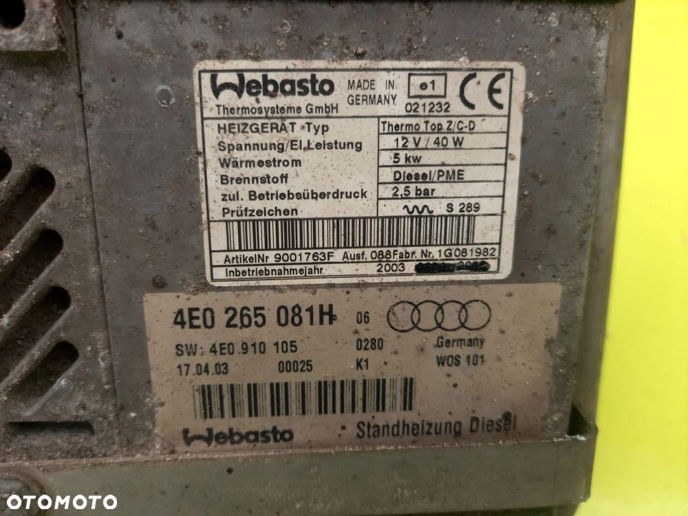 webasto ogrzewanie 4e0265081h audi a8 d3 03r - 2