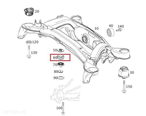 MERCEDES SLK CLK W203 Lozysko gumowe belki tyl OE - 2