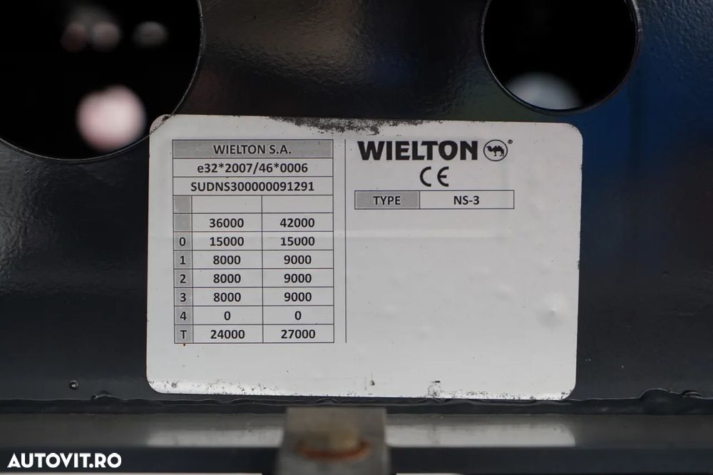 Wielton REMORCĂ CU CORTINĂ WIELTON STANDARD / ACOPERIȘ LVT / SISTEM BDE - STALPINI CULISANȚI / AXĂ RIDICABILĂ / PUȚIN FOLOSITĂ - 32