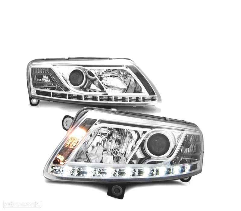 FARÓIS LED AUDI A6 C6 04-08 TRU DRL CROMADO - 1
