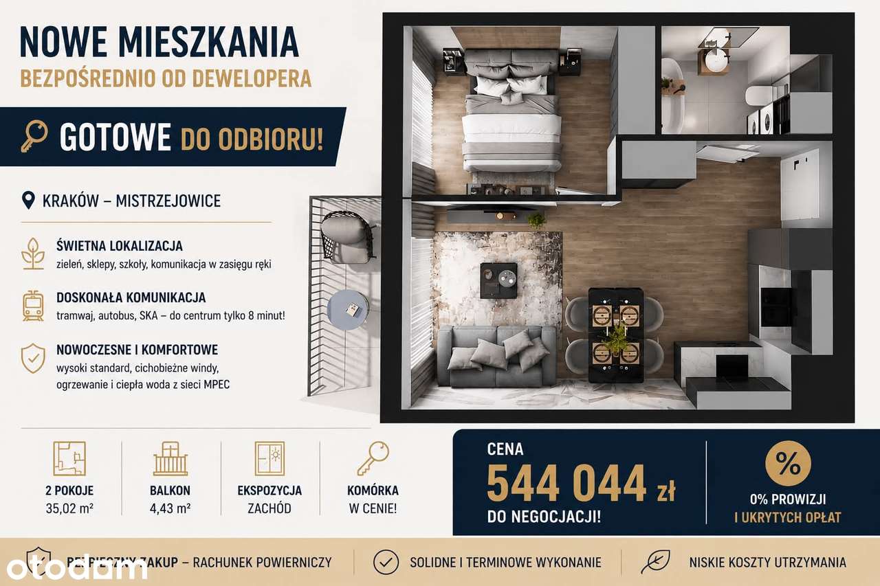Nowoczesne 2-pokojowe mieszkanie z balkonem w Krakowie