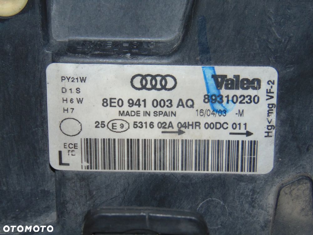 EUROPA xenon lewy lampa przednia przód lewa ksenon 8E0941003AQ Audi A4 B6 , 00-04r - 2