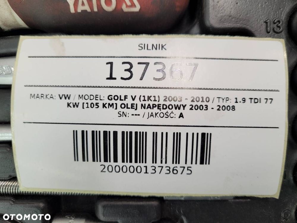 SILNIK KOMPLETNY BLS 1.9 TDI 105 VW GOLF V - 10
