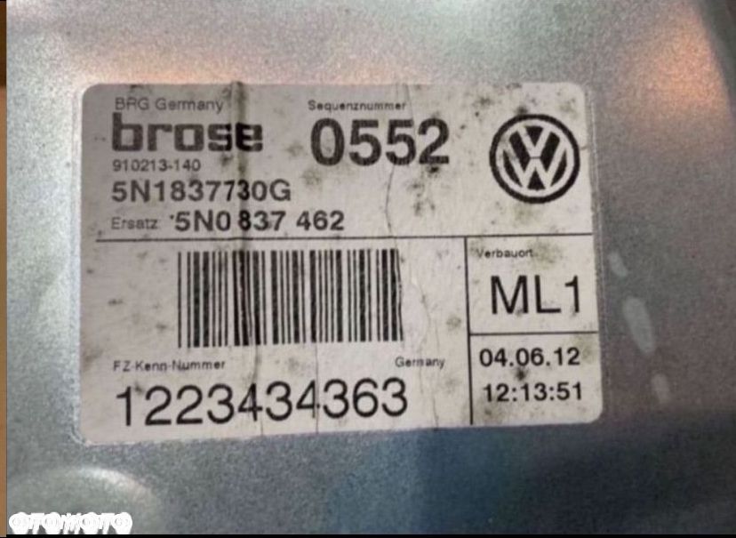 5N1837730 Mechanizm podnoszenia szyby prawy przód vw tiguan 5N lift - 3