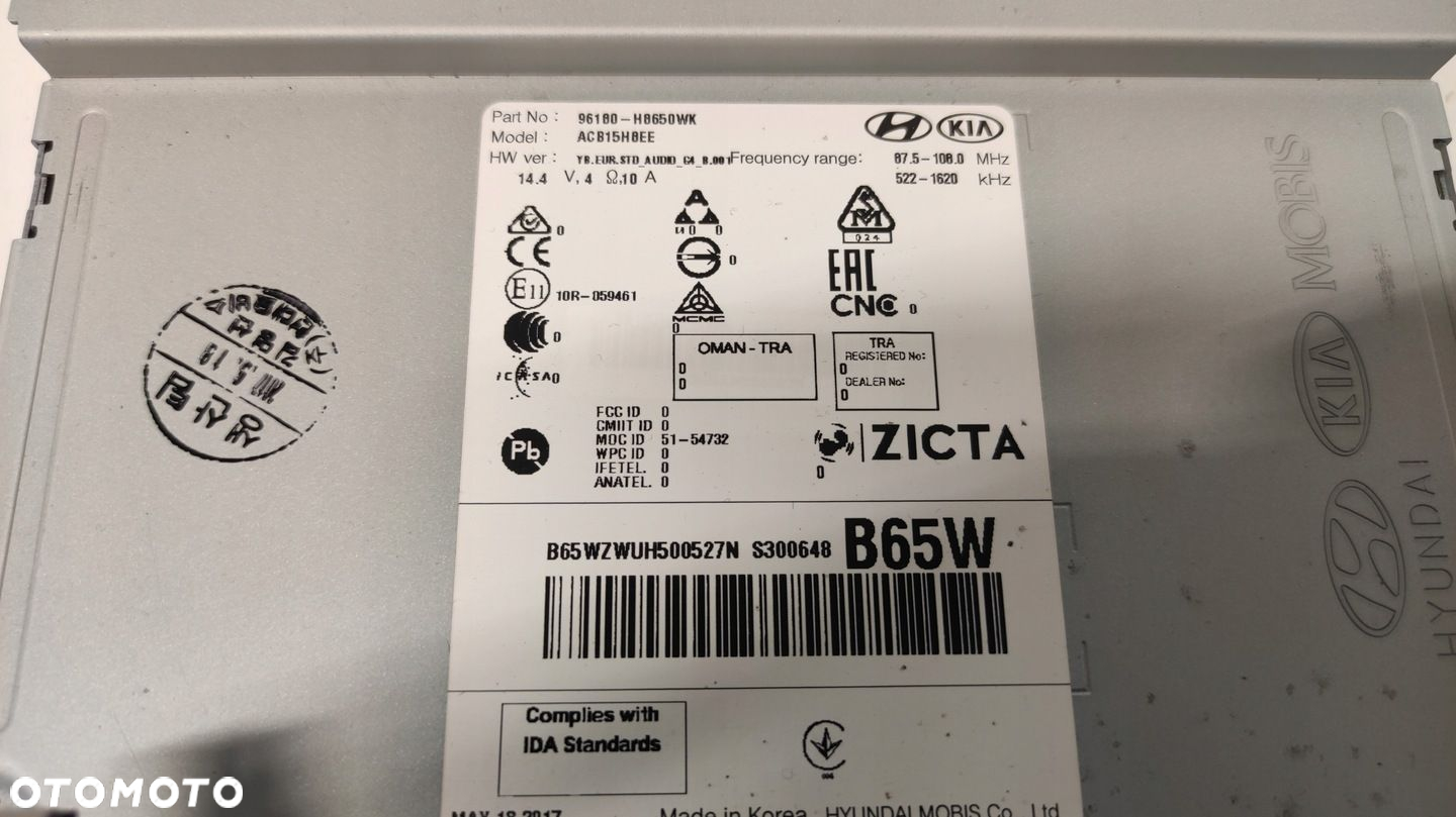 RADIO RADIOODTWARZACZ BLUETOOTH KIA RIO IV V 96180-H8650 17-23 - 4