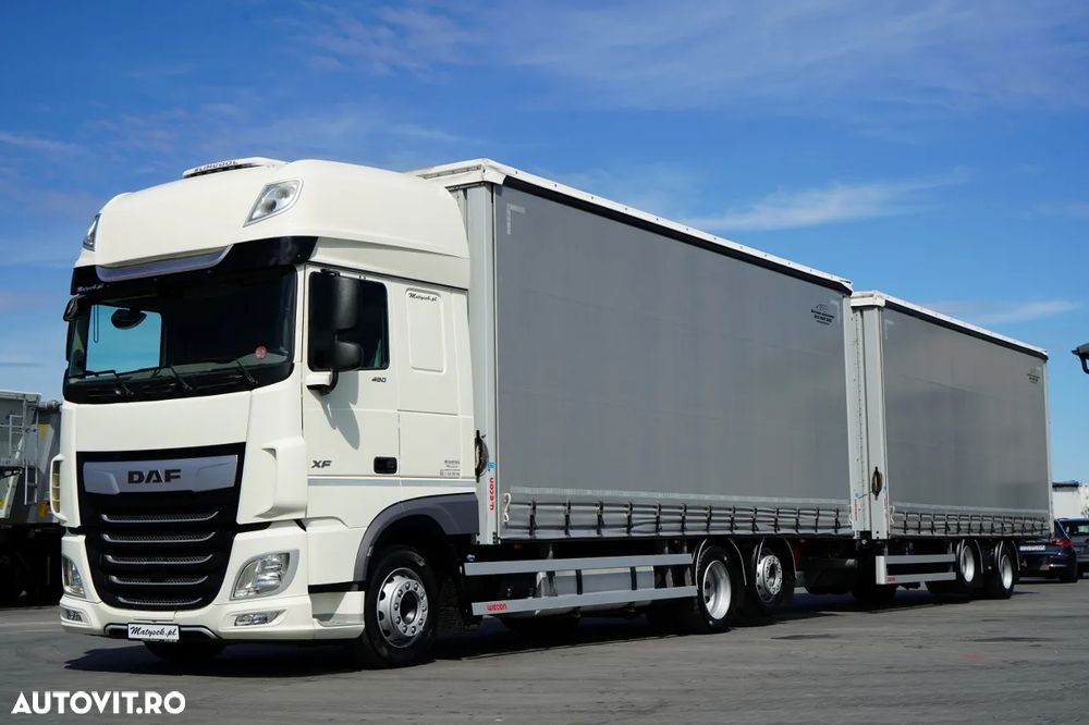 DAF XF 480 / CUPLAJ TANDEM / SSC / MEGA / PUNȚĂ RIDICATĂ / I-PARK COOL / ȘINGURI PENTRU STICLE / REMORCA WECON - 7,70 M / - 4