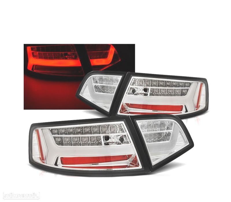 FAROLINS TRASEIROS AUDI A6 4F 08-11 LIGHT BAR FUNDO CROMADO - 1