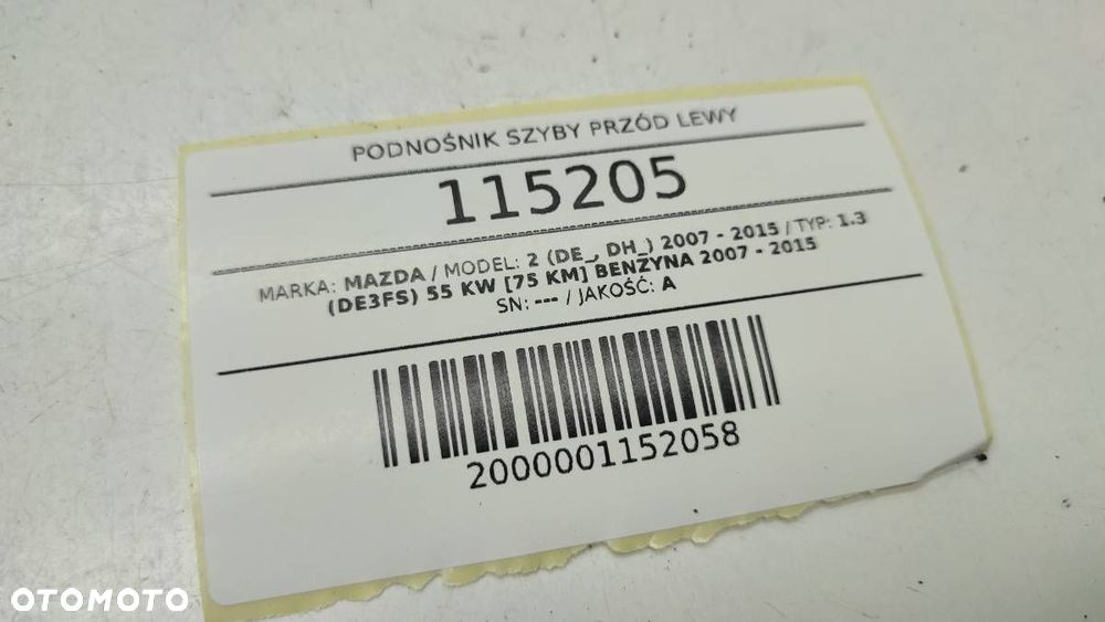 PODNOŚNIK SZYBY PRZÓD PRZEDNI LEWY MAZDA 2 DE D6515997XB - 8