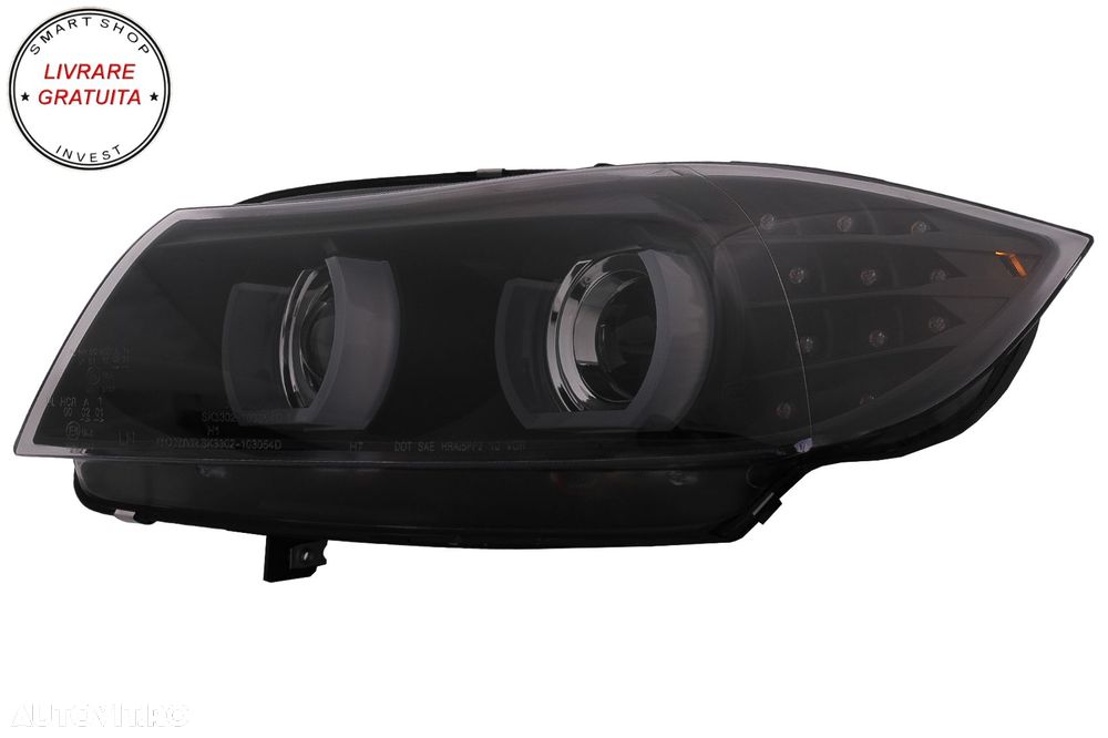 Faruri Xenon 3D Angel Eyes LED DRL BMW Seria 3 E90 E91 (2008-2011) Negru- livrare gratuita - 11