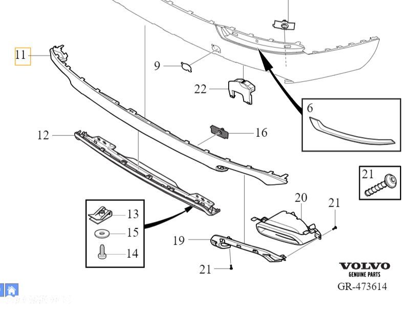 VOLVO XC90 II dyfuzor dokladka spoiler zderzak tyl srebrna OE - 3