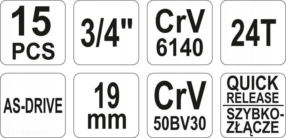 YATO ZESTAW KLUCZE NASADOWE 3/4" WALIZKA 15 ELEMENTÓW ZE STALI CRV YT-1334 - 5